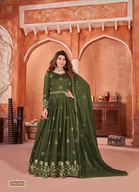 Mehendi Green Colour Anjubaa Vol 32 Art Silk Festive Wear Anarkali Salwar Kameez Wholesale Market In Surat 10321